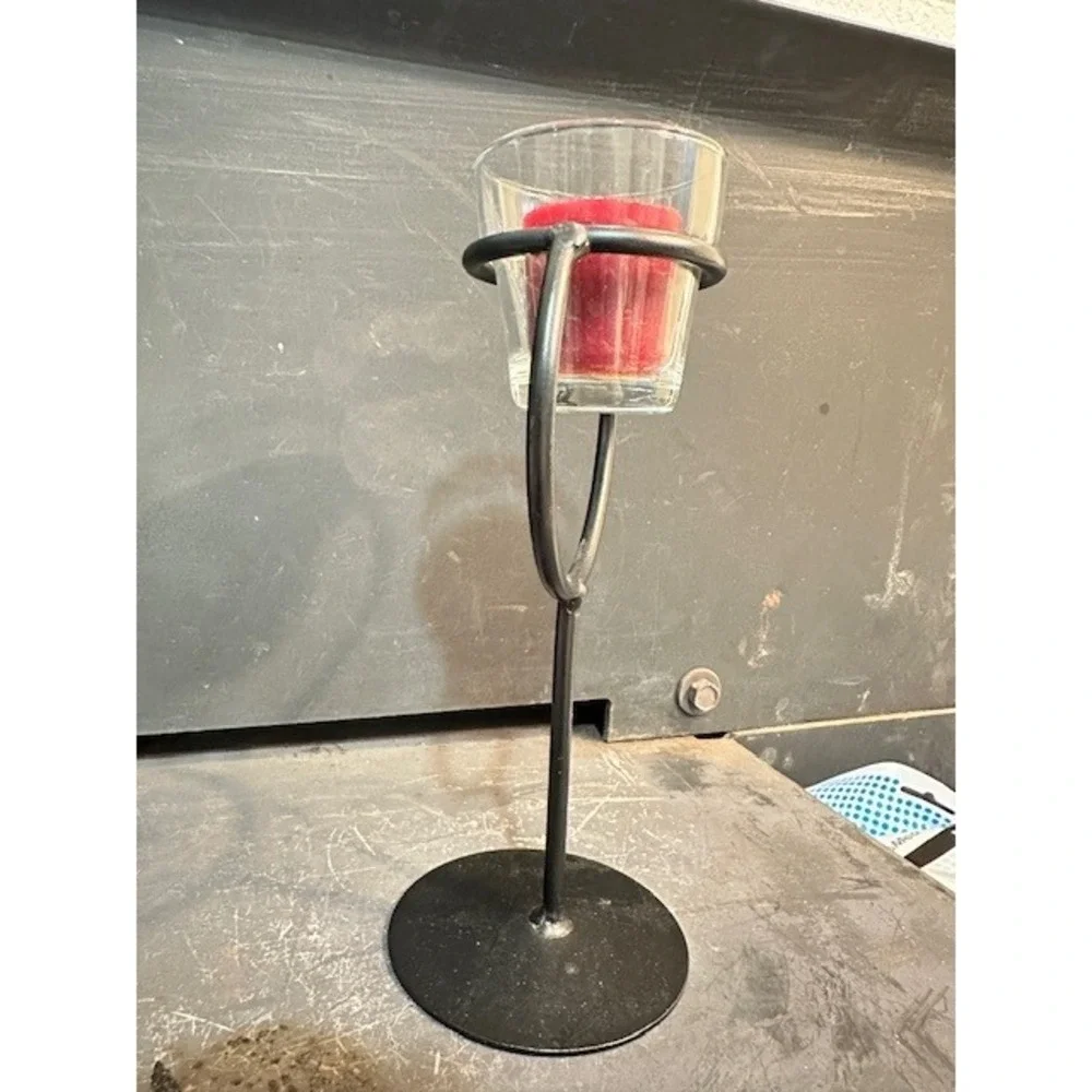 Modern Black Wrought Iron Votive Candle Holder Geometric Circle Pedestal‎ Stand